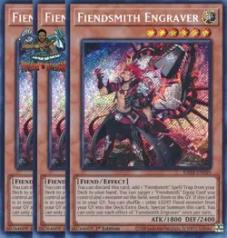 Yugioh! 3x Fiendsmith Engraver RA04-EN049 Secret Rare 1st Ed NM - Image 1