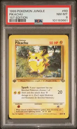 Pokemon Pikachu Jungle Set 1st Edition 1999 Non Holo 60/64 PSA 8 NM-MT - Image 1