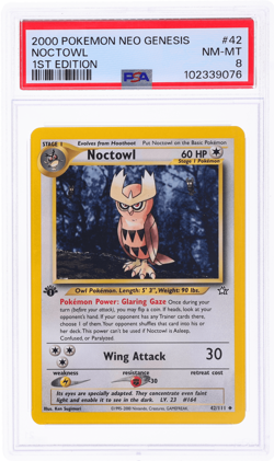 2000 Pokemon Neo Genesis Noctowl 1st Edition #42 PSA 8 - Image 1