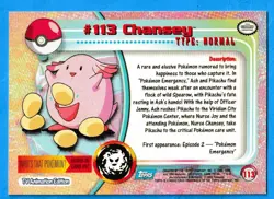 2000 Topps Pokemon TV Animation Edition Chansey #113 Blue Topps Logo NM-MT - Image 2