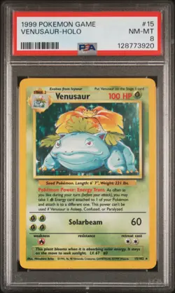 1999 POKEMON BASE SET UNLIMITED #15 VENUSAUR-HOLO PSA 8 - Image 1