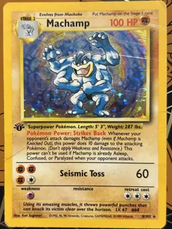 Pokemon TCG Machamp Holo Card Base Set 1st Edition 8/102 HP - Image 1
