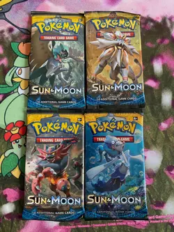 Pokemon TCG Sun and Moon Base Set Booster Pack Lot of 4 - Image 1