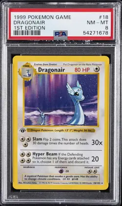 1999 POKEMON BASE SET 1ST EDITION #18 DRAGONAIR PSA 8 - Image 1