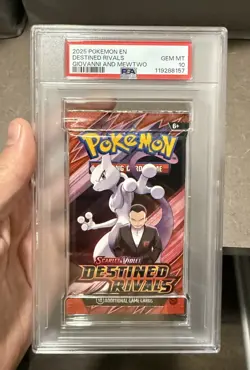 PSA 10 Destined Rivals Giovanni And Mewtwo Graded Pokemon Booster Pack 2025 - Image 1