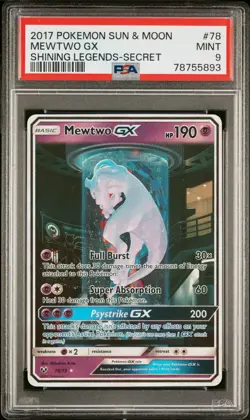 PSA 9 Mewtwo Gx Shining Legends Full Alt Art Secret Holo Pokemon Card #78 Mint - Image 1