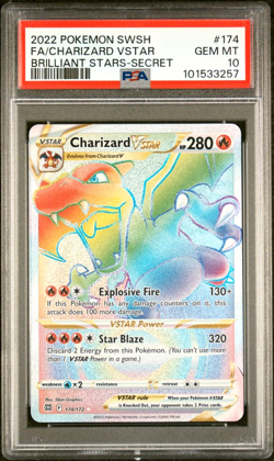 PSA 10 Charizard VSTAR Rainbow Secret Rare 174 Brilliant Stars Pokemon Card GEM - Image 1