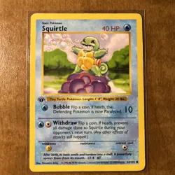 SQUIRTLE Pokemon Card - WOTC - 1st Edition - Base Set - Shadowless 63/102 LP - Image 1