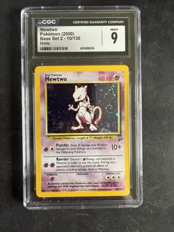 CGC 9 MINT Mewtwo 2000 Base Set 2 10/130 Holo SWIRL Pokemon Card PSA - Image 1