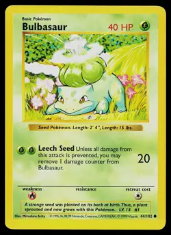 Pokemon Card - Bulbasaur Base Set (Shadowless) 44/102 Common - Image 1