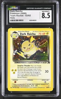 CGC 8.5 Dark Raichu 2000 Team Rocket 83/82 Holo SWIRL Pokemon Card - Image 1