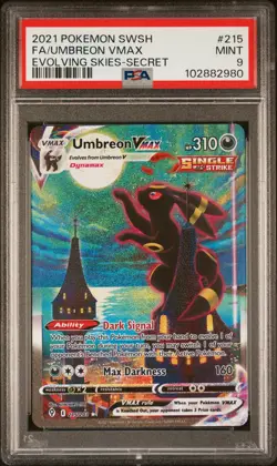 2021 POKEMON SWORD & SHIELD EVOLVING SKIES SECRET FULL ART/UMBREON VMAX PSA 9 - Image 1