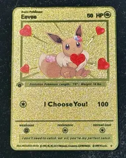 Eevee I Choose You! Romantic High Quality Gold Metal Fan Art Card Collectible - Image 1