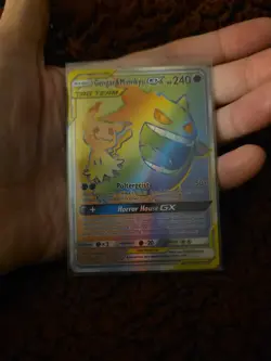 NM Gengar & Mimikyu GX 186/181 Team Up Secret Rare Holo Pokemon Card - Image 1