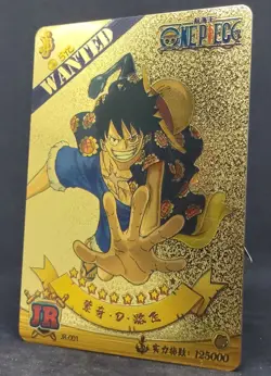 Monkey D Luffy One Piece JR-004 Metal Holo Gold Foil Card Premium Wanted Kadong - Image 1