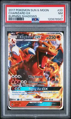 2017 POKEMON SUN & MOON BURNING SHADOWS #20 CHARIZARD GX PSA 7 - Image 1