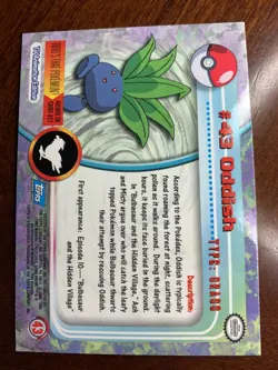 1999 Topps Pokemon TV #43 Oddish Rainbow Foil Blue Logo B - Image 2