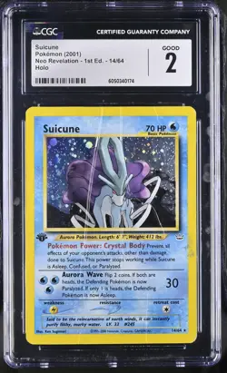 CGC 2 Suicune Neo Revelation 1st Edition 14/64 Holo Pokemon Card - Image 1