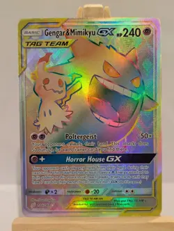 Custom Fan Art Gengar & Mimikyu GX High Quality Custom Card Tag Team Rainbow - Image 1
