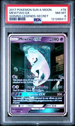 2017 POKEMON SUN & MOON SHINING LEGENDS SECRET #78 MEWTWO GX PSA 8 - Image 1
