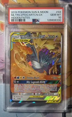 2019 Pokemon Sun & Moon Moltres Zapdos Articuno GX Hidden Fates 44/68 PSA 10 - Image 1