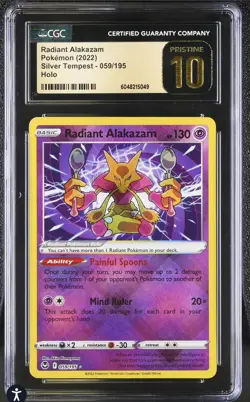 CGC 10 Pristine Radiant Alakazam 059/195 Silver Tempest Pokemon Card - Image 1