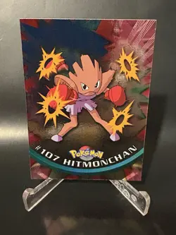 Pokemon Topps Card Hitmonchan #107 Holo Foil TV Animation 1st Edition Blue Logo - Image 1