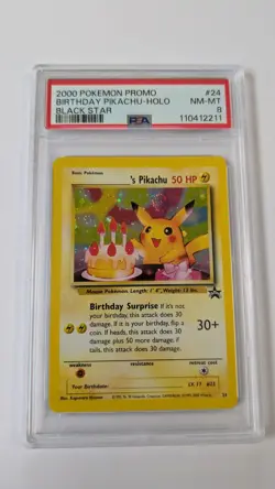 Pokemon 2000 Birthday Pikachu Black Star 24 Holo Card PSA 8 With Swirl - Image 1