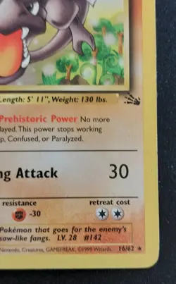 Pokemon TCG Aerodactyl 16/62 fossil HP unlimited WoTC - Image 4