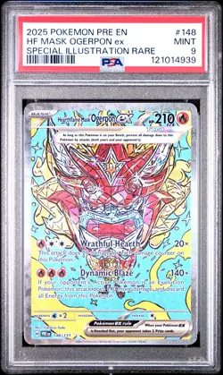2025 POKEMON PRE EN-PRISMATIC EVOLUTIONS #148 HEARTHFLAME MASK OGERPON EX PSA 9 - Image 1