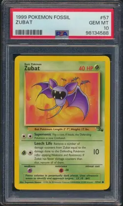 1999 Pokemon Fossil Zubat #57 PSA 10 GEM MINT - Image 1