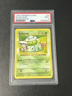 1999 Pokemon Game Bulbasaur #44 Shadowless PSA 9 - Image 1