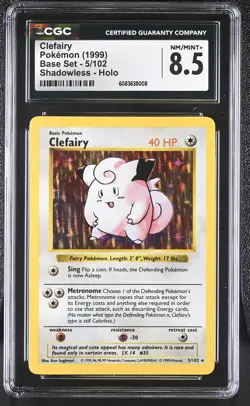 CGC 8.5 Clefairy 1999 Base Set 5/102 Shadowless Holo Pokemon Card - Image 1