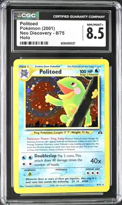 CGC 8.5 Politoad 2000 Neo Discovery 8/75 Fart SWIRL Holo Rare Pokemon Card psa - Image 1