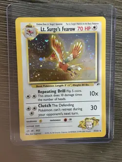 Pokemon TCG Gym Heroes Lt. Surge's Fearow 007/132 Unlimited Holo Rare Swirl - Image 1