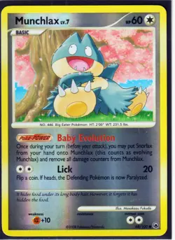 2008 POKEMON MUNCHLAX 68/100 MAJESTIC DAWN -REVERSE HOLO- NM - Image 1