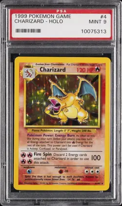 1999 POKEMON BASE SET UNLIMITED #4 CHARIZARD-HOLO PSA 9 - Image 1