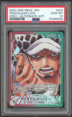 ONE PIECE CARD GAME ROMANCE DAWN JAPANESE TRAFALGAR LAW ALT ART OP01-002 PSA 10 - Image 1