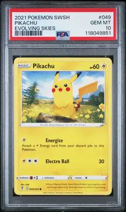 2021 POKEMON SWORD & SHIELD EVOLVING SKIES #049 PIKACHU PSA 10 - Image 1