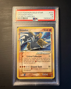2005 Pokemon Gold Star Groudon-Holo Ex Delta Species 111/113 PSA 5 - Image 1