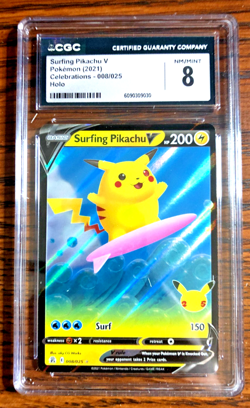 Surfing Pikachu V Ultra Rare #008 - CGC NM/MINT 8 - Celebrations - Pokemon TCG - Image 1