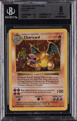 1999 POKEMON BASE SET SHADOWLESS CHARIZARD BGS 8 - Image 1