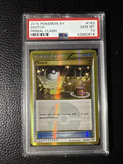 2015 Pokemon XY Primal Clash #163 Gold Switch Secret Trainer PSA 10 - Image 1