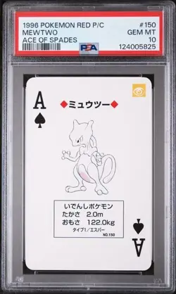 PSA 10 GEM MINT 1996 POKEMON RED VERSION PLAYING CARDS #150 MEWTWO ACE OF SPADES - Image 1
