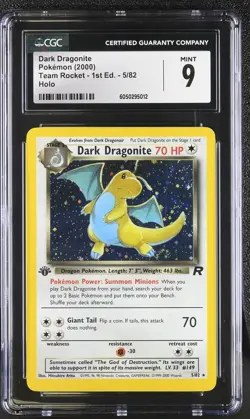 CGC 9 Dark Dragonite Team Rocket 1st Edition 5/82 Holo SWIRL Pokemon Card - Image 1