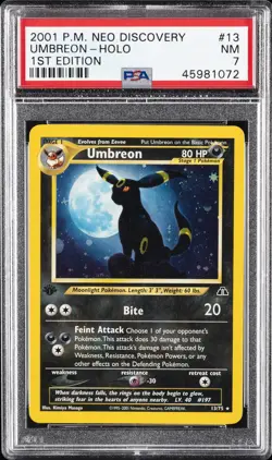 2001 POKEMON NEO DISCOVERY 1ST ED #13 UMBREON-HOLO PSA 7 - Image 1