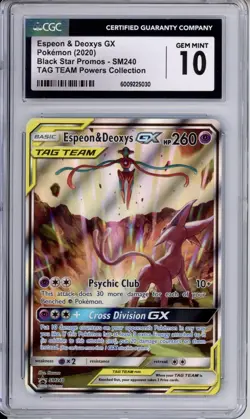 CGC 10 GEM MINT 2020 Pokemon Black Star Promos Espeon & Deoxys GX Alt Art SM240 - Image 1