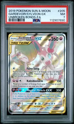 2019 POKEMON SUN & MOON UNBROKEN BONDS FULL ART/GARDEVOIR & SYLVEON GX PSA 7 - Image 1