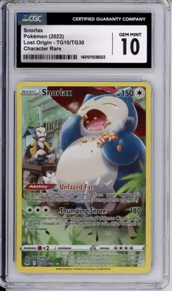 CGC 10 GEM MINT 2022 Pokemon Lost Origin Snorlax Full Art Holo TG10/TG30 - Image 1