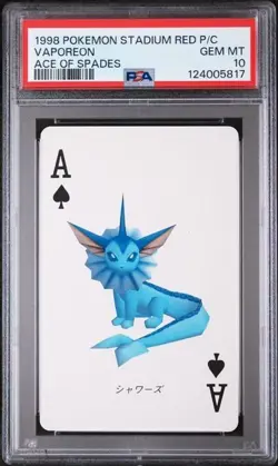 PSA 10 GEM MINT 1998 POKEMON STADIUM RED VERSION PLAYING CARDS VAPOREON ACE - Image 1